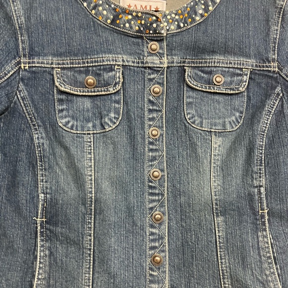 A.M.I. Jackets & Blazers - AMI Women's Blue Jean Jacket With Stud Details And Cropped Sleeves
